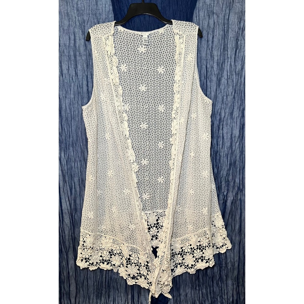 EST 1946 White Romantic Coastal Festival Cottage Crochet Lace Floral Vest 26/28W